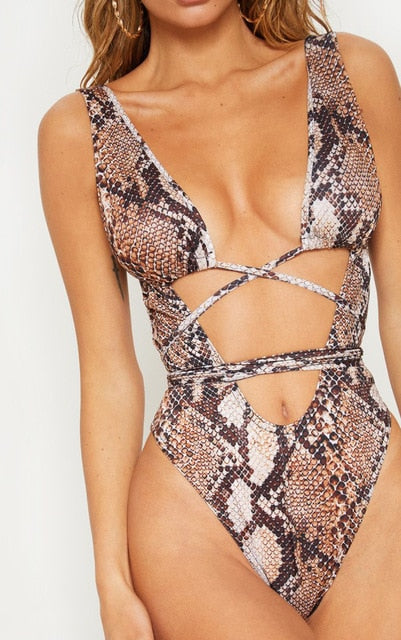 Serpentine Leopard Printed Bikini Swimsuit