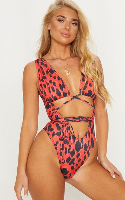 Serpentine Leopard Printed Bikini Swimsuit